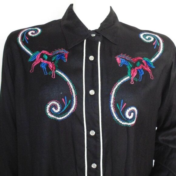 new ADOBE ROSE Shirt, 1X, Horse Embroidery, Snap Front, Black, Long sleeves - Picture 5 of 16